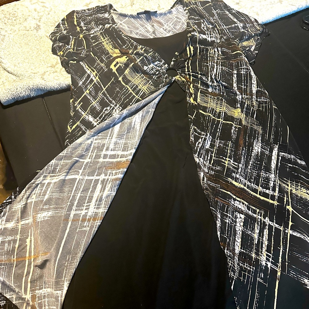 Earth tone with black based dress.